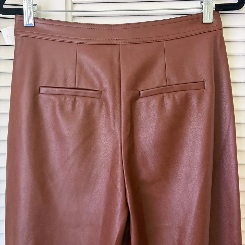 7 For All Mankind Cognac Brown Faux Leather Wide Leg Pants Women's 6 Trousers